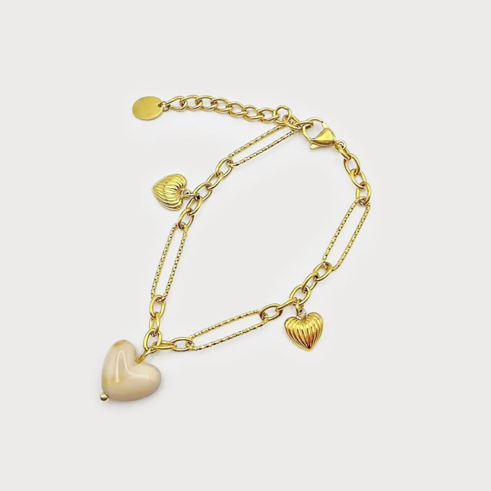 FIGARO-STYLE STAINLESS STEEL BRACELET WITH SMALL RESIN HEARTS