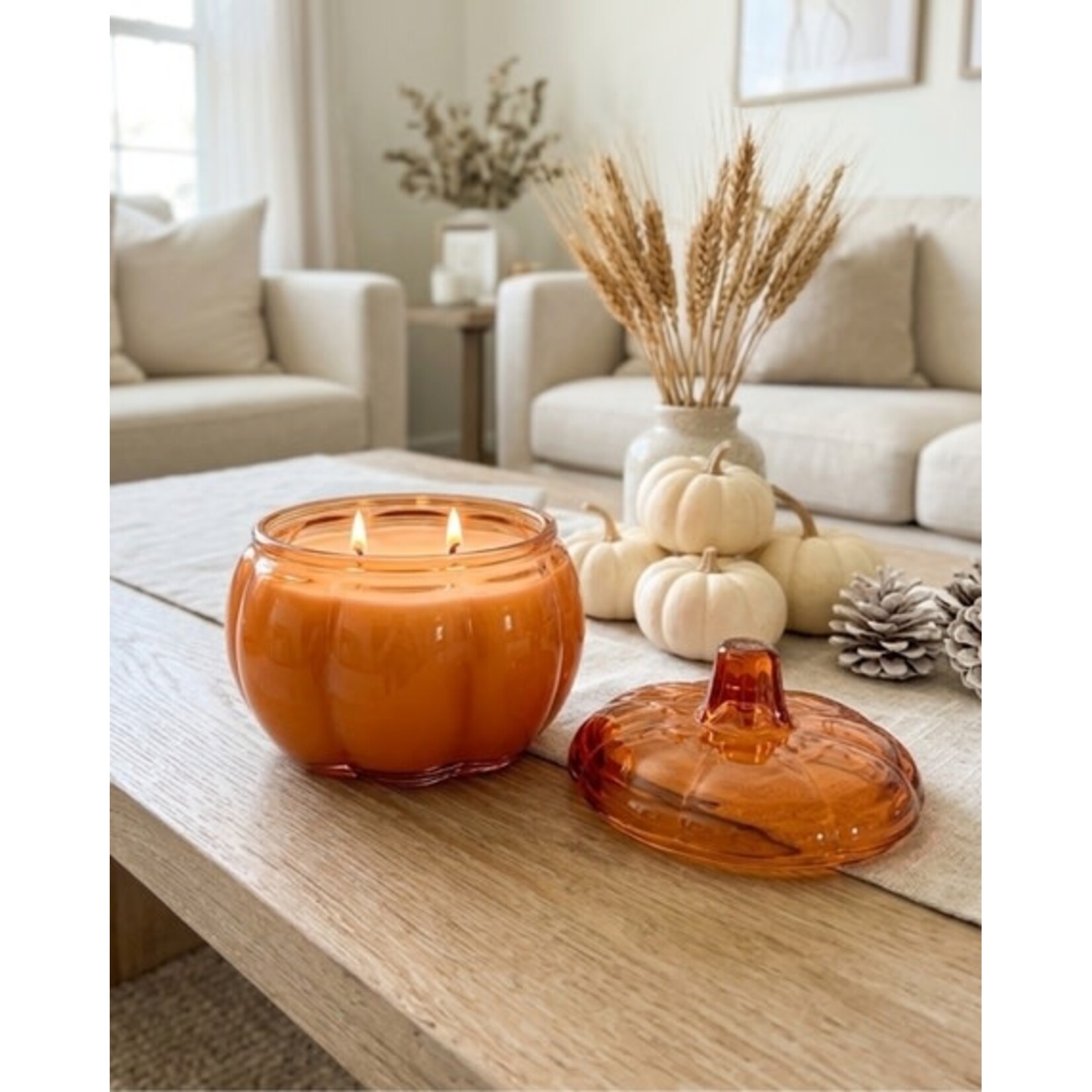 The Scented Market ORANGE Glass Pumpkin 2 Wick Soy Candle | Pumpkin Spice Cake