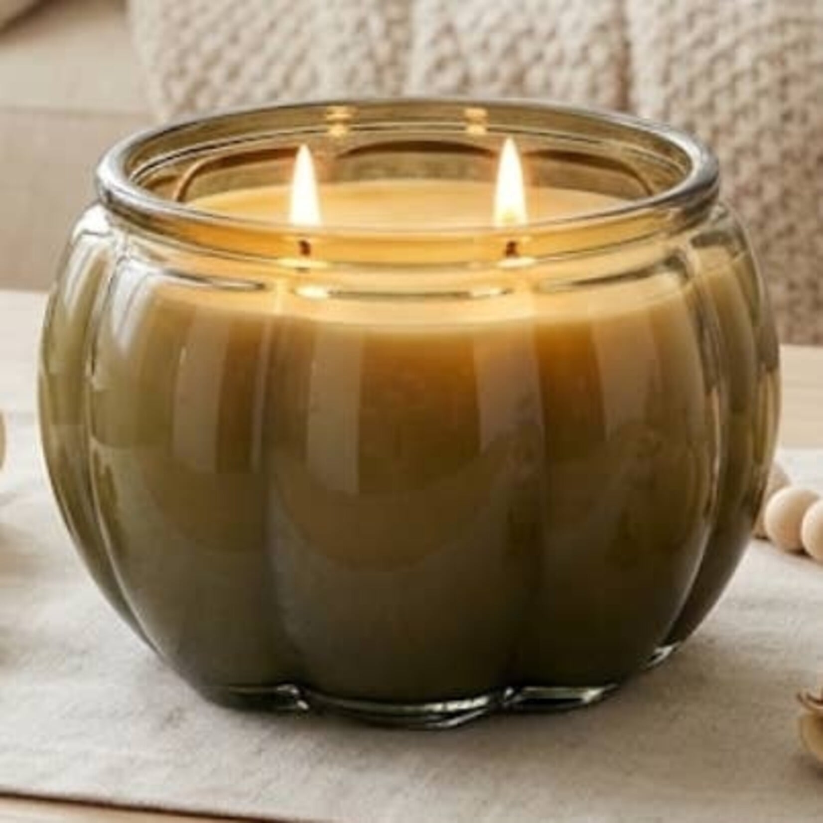 The Scented Market Green Glass Pumpkin 2 Wick Soy Candle | Pumpkin Spice Cake