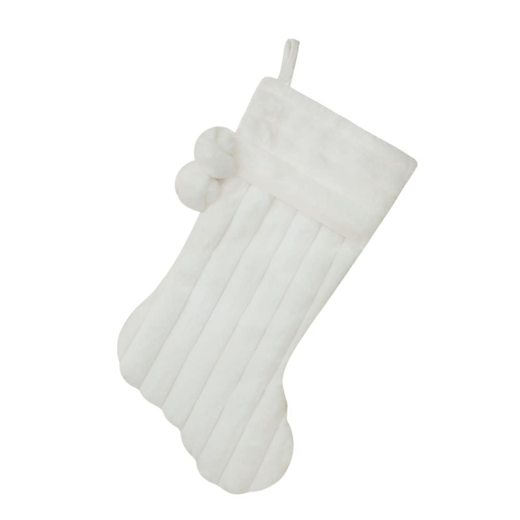 STOCKING 20.5" DELUXE WHITE STRIPED FAUX FUR BOTH SIDES ALL AROUND CUFF W/POMS POMS