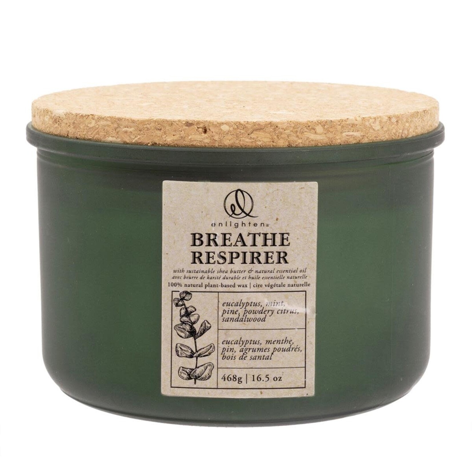 Enlighten Scented Candle w/Cork Lid, 3-wick, Breathe, 468g