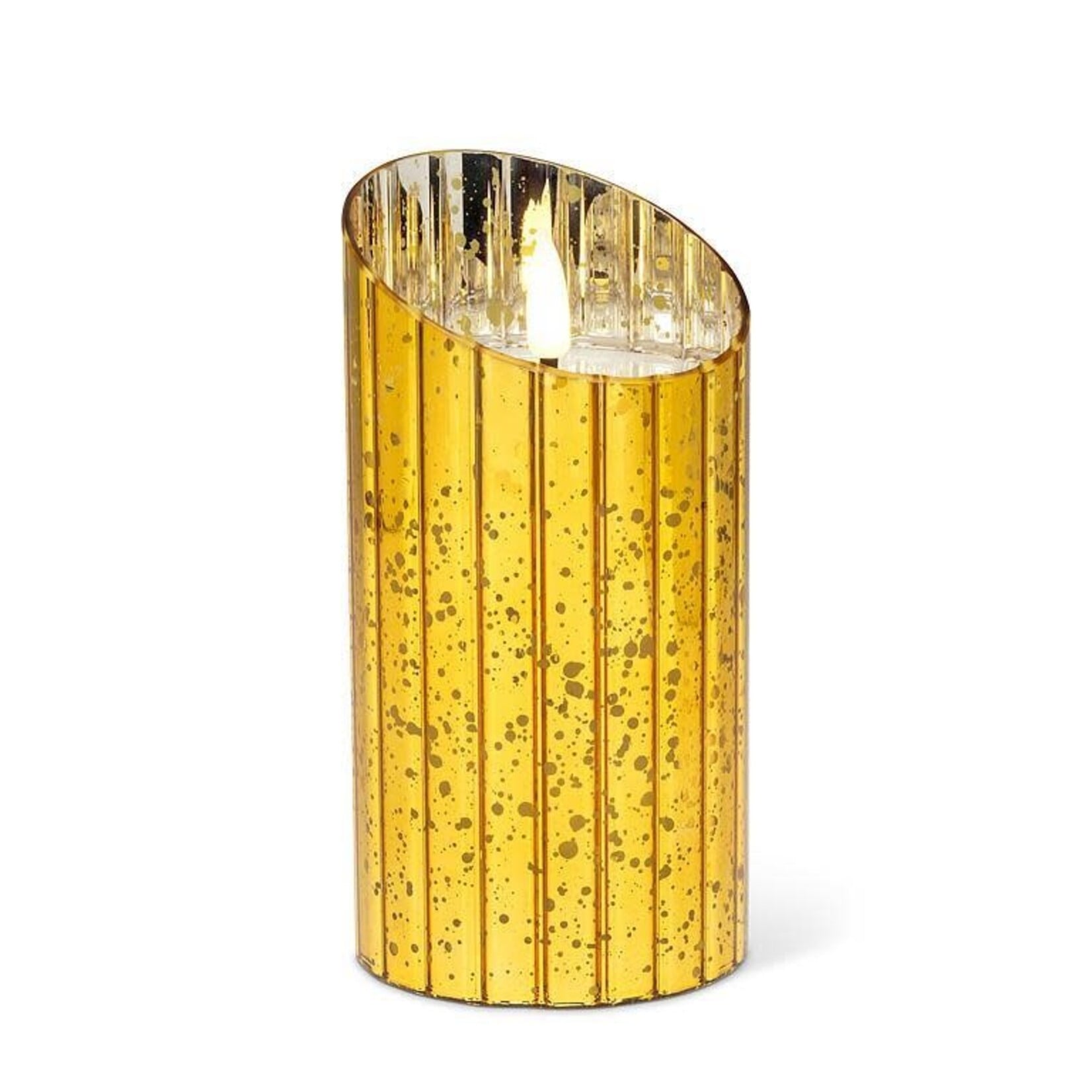 Large Melt Look LED Pillar in Glass-Gold 3x6"H
