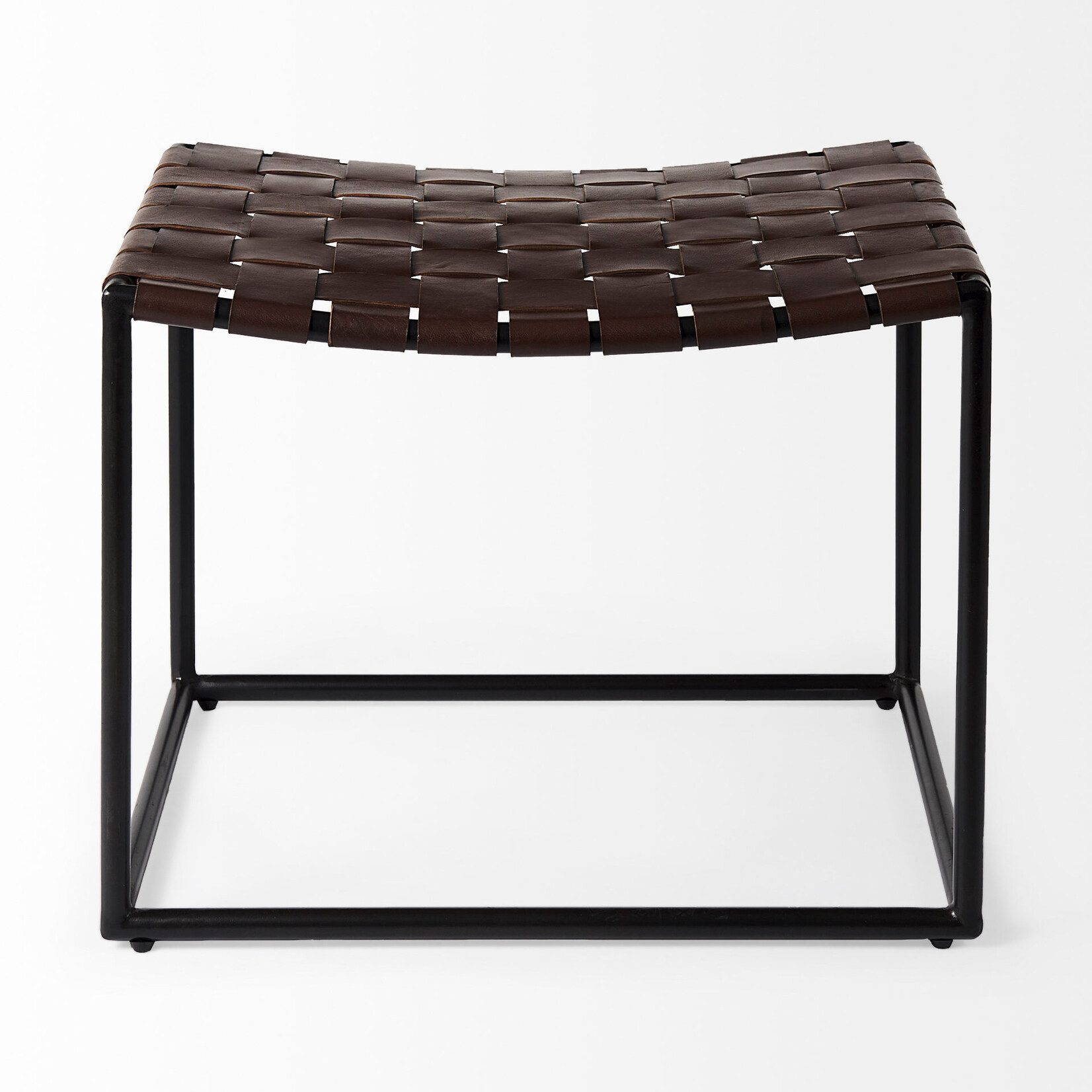 Clarissa 22.0L x 16.0W x 16.5H Brown Leather Woven Seat W/ Black Metal