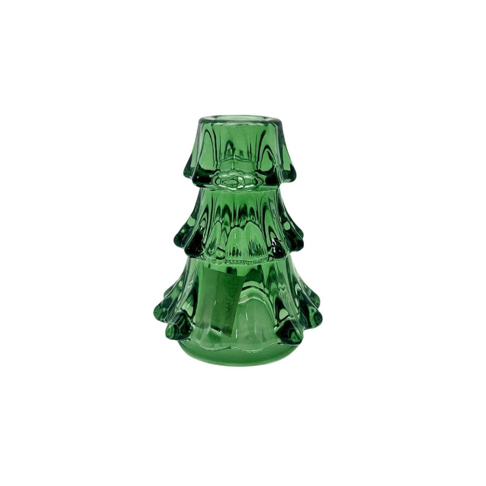 Deco Noel Glass Tree Taper Holder, Large Green
