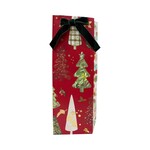 Xmas Gift Bag, Trees w/Velvet Bow, Bottle Bag