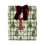 Xmas Gift Bag, Plaid Trees w/Velvet Bow, Large,