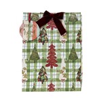 Xmas Gift Bag, Plaid Trees w/Velvet Bow, Jumbo,