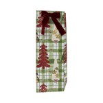 Xmas Gift Bag, Plaid Trees w/Velvet Bow, Bottle