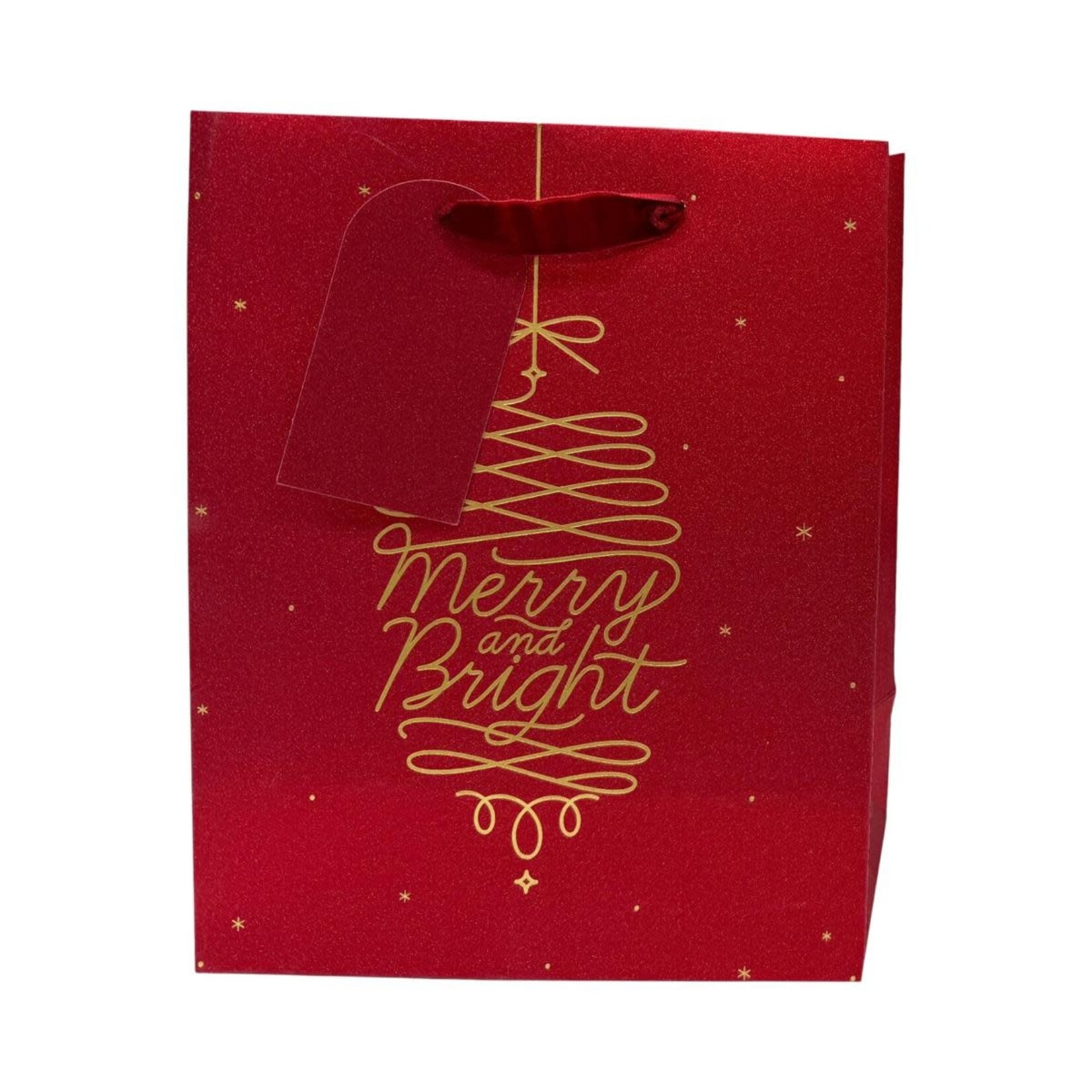 Xmas Gift Bag, Merry & Bright, Medium, Glitter+HS+Velvet Handle