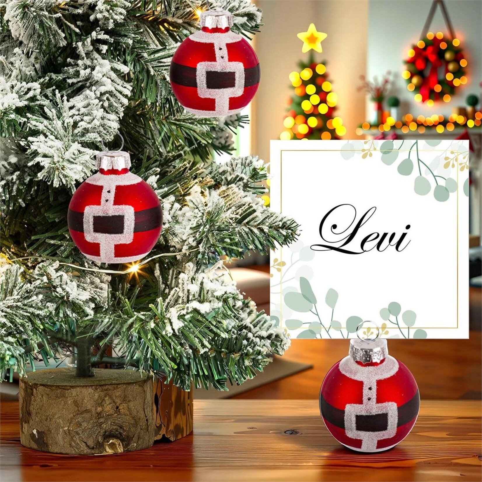 6pk Christmas Santa Belt Metallic Place Card Holder Ornament.