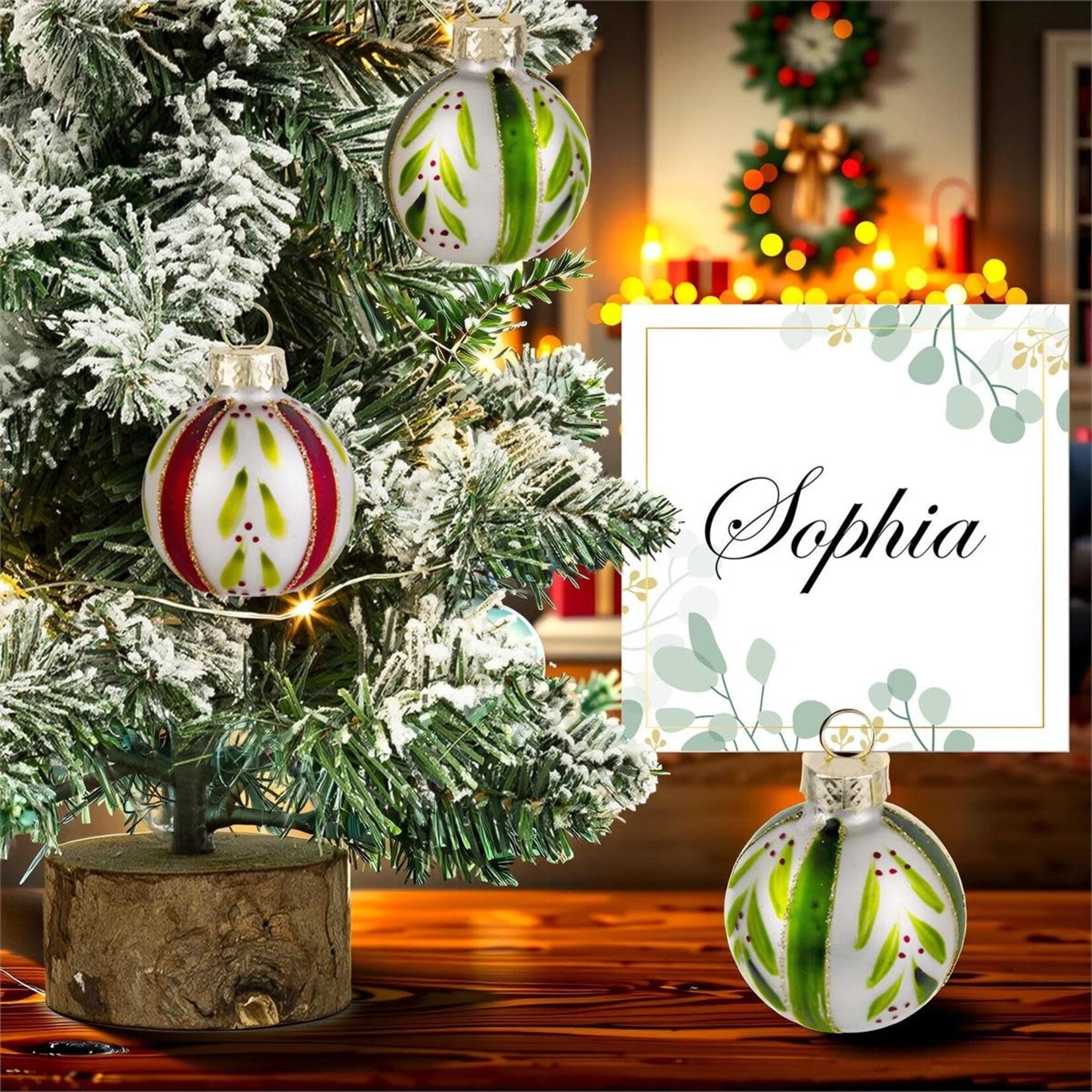 6pk Christmas Color Leaves Stripes Place Card Holder Ornament.