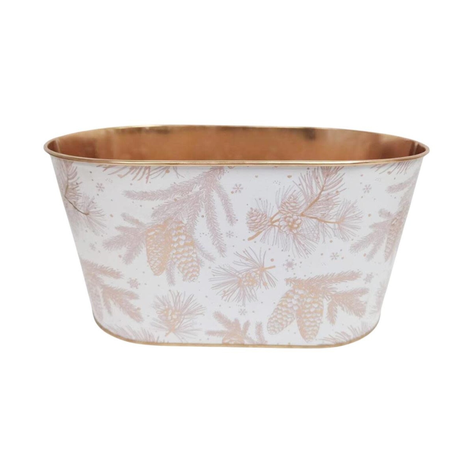 Xmas Oval Tin bucket 7.68X4.33XH3.66"B:6.5X3.35"