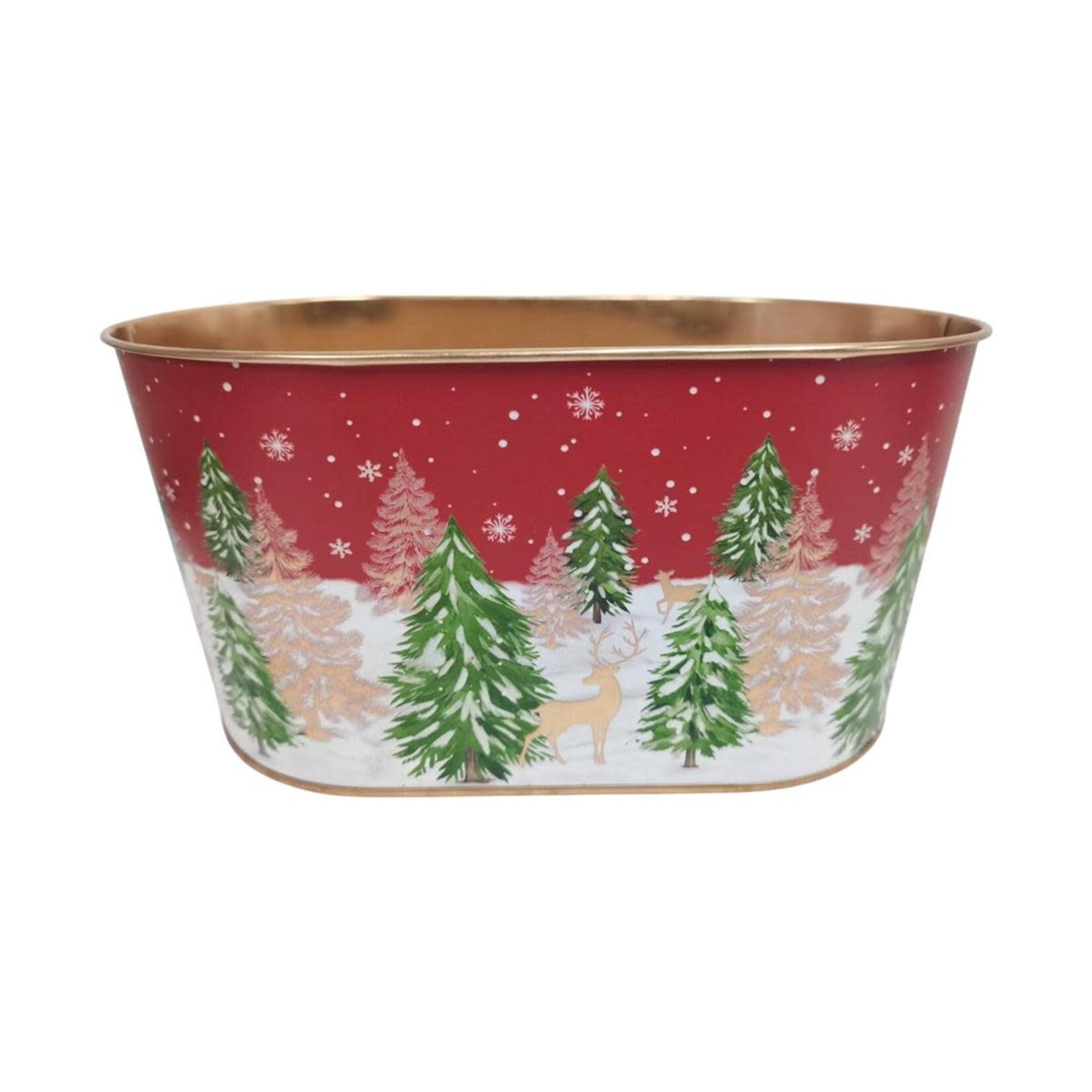 Xmas Tree/ Reindeer Design Oval Tin bucket 8.86X5.31XH4.33" B:7.87X4.33"