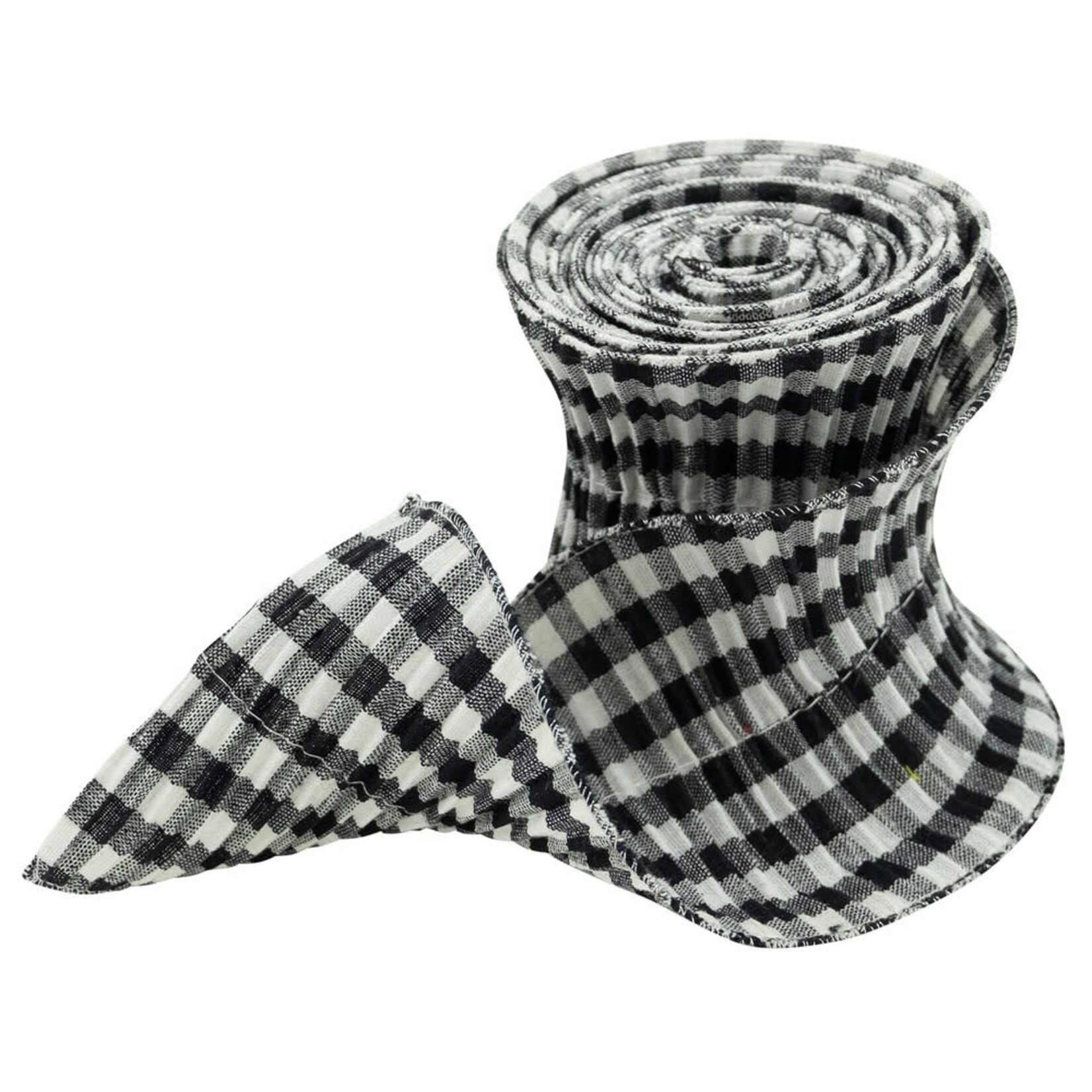 WIRED CRINKLE RIBBON 4.7"X 5YDS BLACK/WHITE PLAID