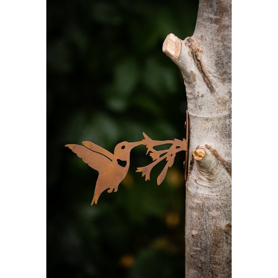 Hummingbird w Flower Garden Art