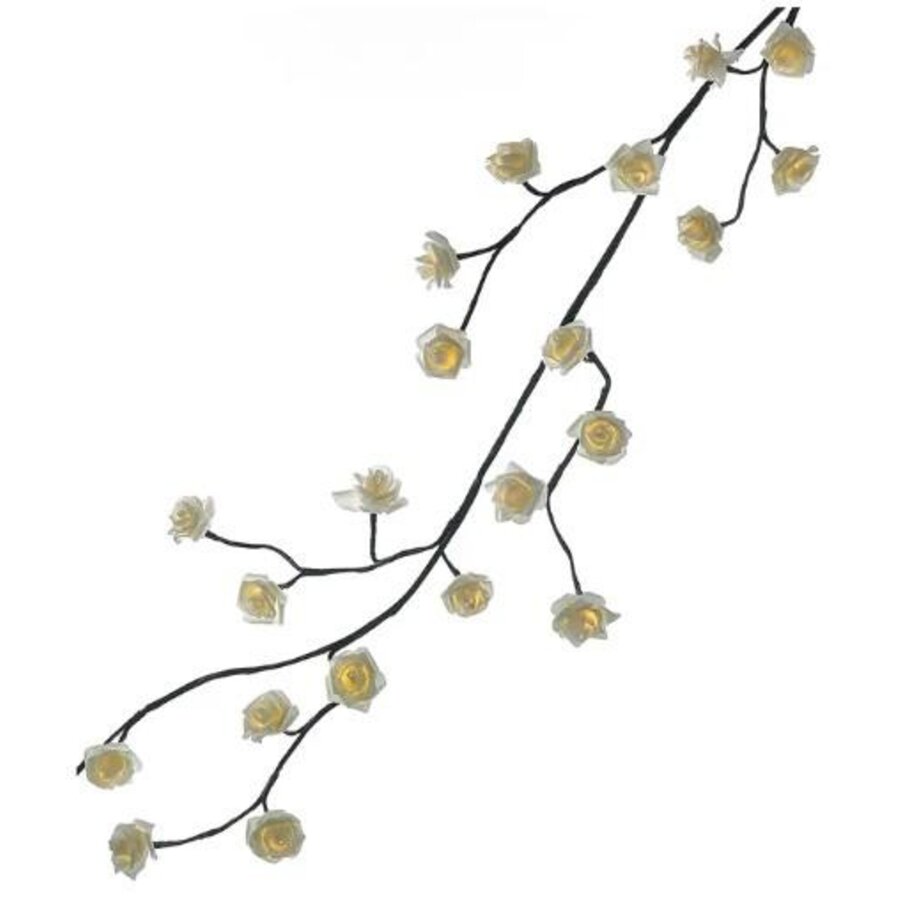 6' Pre-Lit Warm White LED Green Vine White Rose Garland