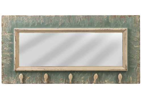  Distressed 12"x35" Mirror with Hooks 