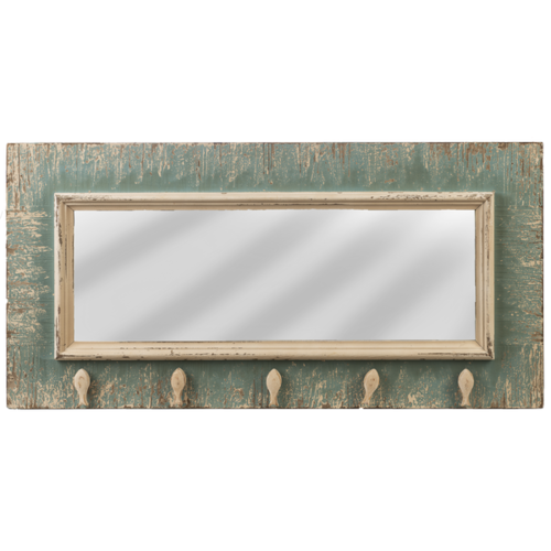  Distressed 12"x35" Mirror with Hooks 