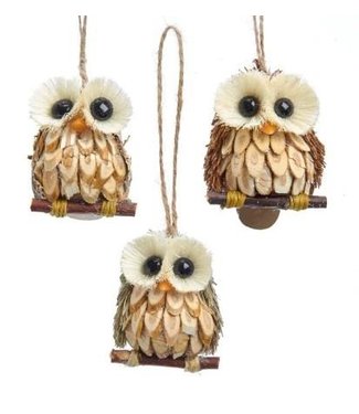 Kurt Adler Wood & Sisal Owl Ornament