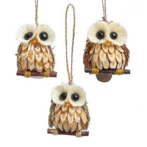  Kurt Adler Wood & Sisal Owl Ornament 