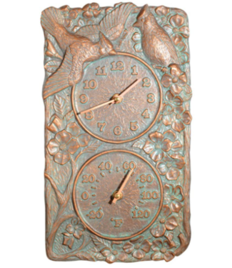 Whitehall Products LLC Copper Verdigris Cardinal Clock/Thermometer