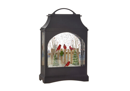  11" Cardinal on Fence Lighted Water Lantern 