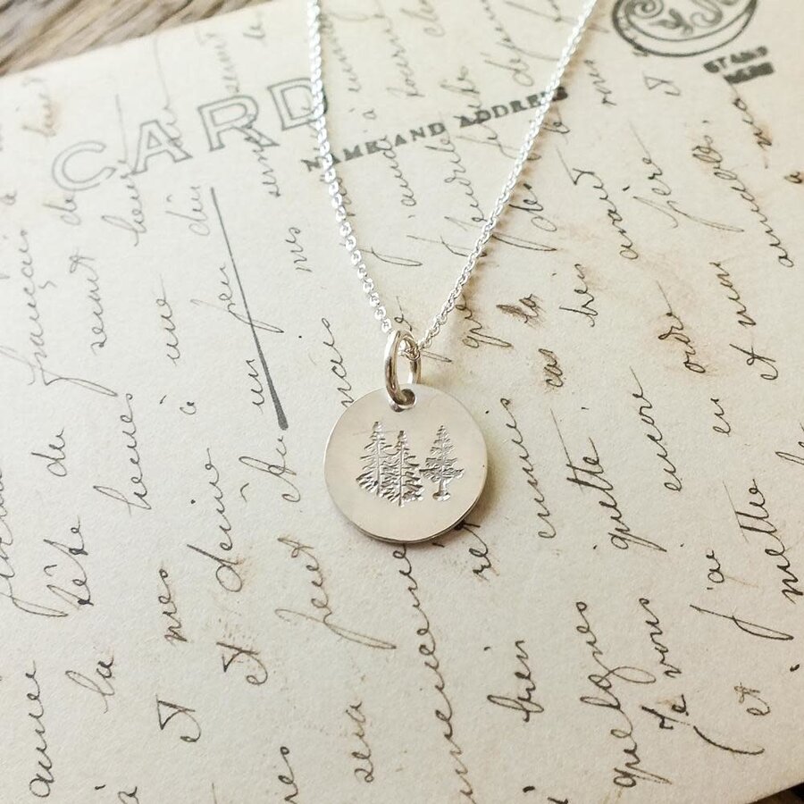 Trees Small Round Necklace Sterling