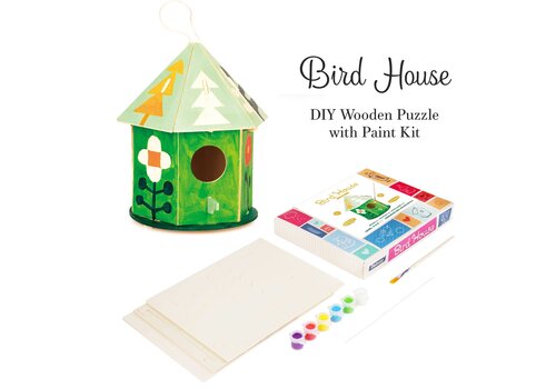  Hands Craft DIY 3D Wooden Birdhouse with Paint Kit Hex 