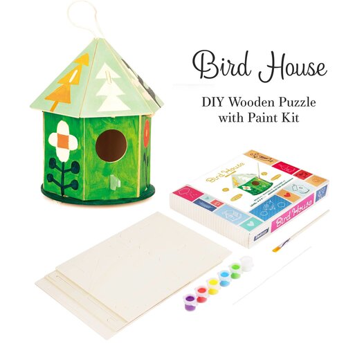 Hands Craft DIY 3D Wooden Birdhouse with Paint Kit Hex 