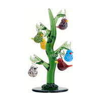 Green Glass Tree w/ Bird Ornaments