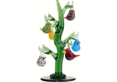  Green Glass Tree with Bird Ornaments 
