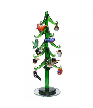 9" Glass Tree with Bird Ornaments