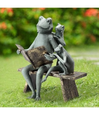 Reading Frog Family Garden Sculpture