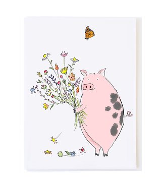 Molly O Pig with Wildflowers Card