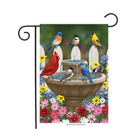 Birdbath Gathering Garden Flag