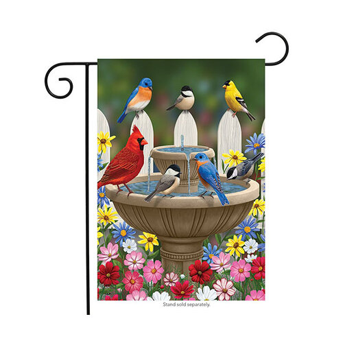  Birdbath Gathering Garden Flag 