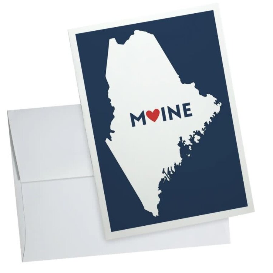 Maine State with Red Heart Notecard