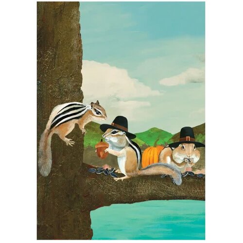  Allport Editions Chipmunk Pilgrims Thanksgiving Card 