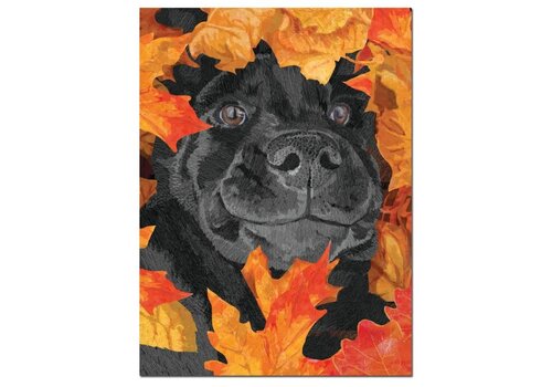  Allport Editions Dog In Leaves Thanksgiving Card 