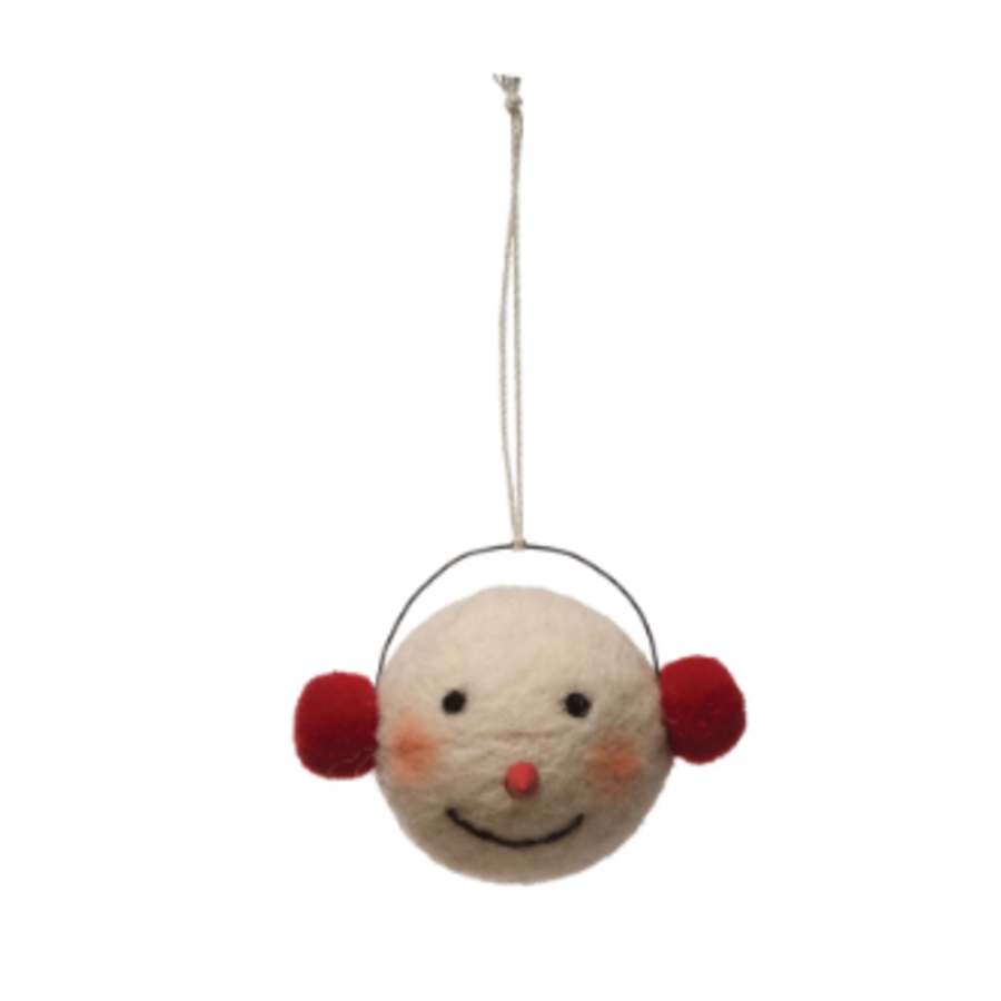 Felt Snowman Head Ornament with Earmuffs