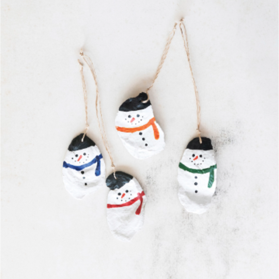 Oyster Shell Snowman Ornament