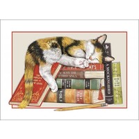 Cat with Books Birthday Card