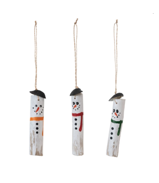 Creative Co-Op Driftwood Snowman Ornament with Shell Hat
