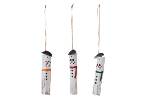  Creative Co-Op Driftwood Snowman Ornament with Shell Hat 