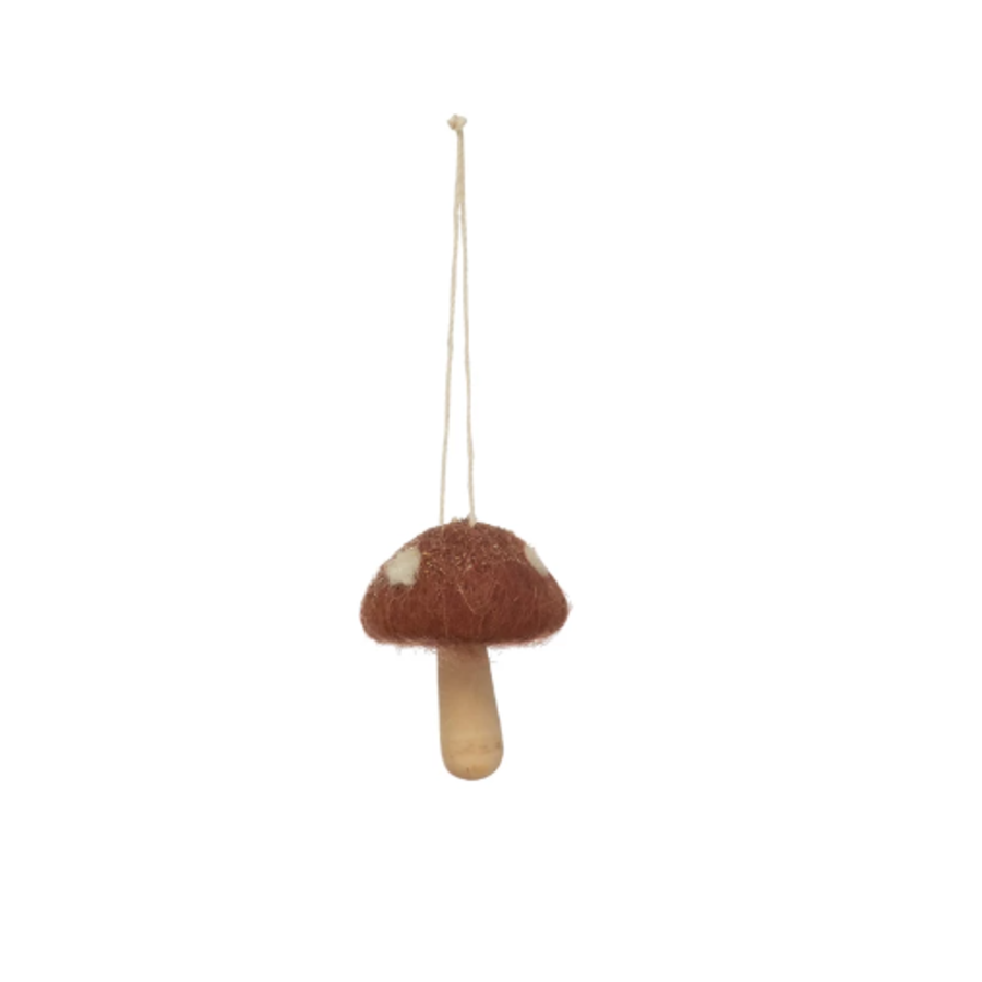 Wool and Wood Mushroom Ornament