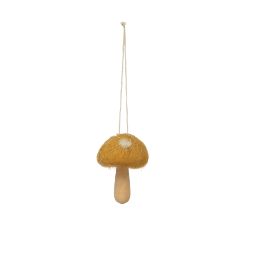 Wool and Wood Mushroom Ornament