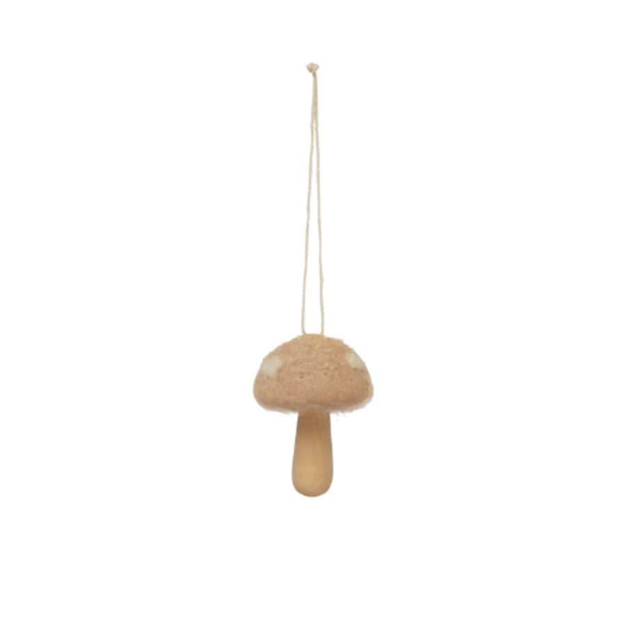 Wool and Wood Mushroom Ornament
