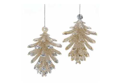  Kurt Adler Platinum & Silver Pinecone Orn w/ Pearl 