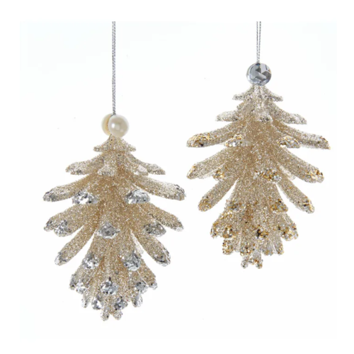  Kurt Adler Platinum & Silver Pinecone Orn w/ Pearl 