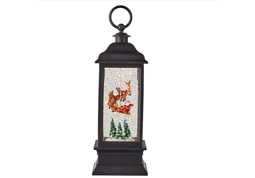  11" H Santa Flying Animated Water Lantern Thin 